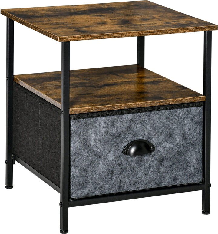 Side Table Industrial Nightstand End Table with Drawer Steel