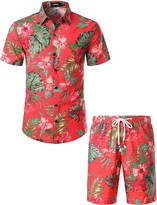 Thumbnail for your product : JOGAL Men's Casual Floral Pattern Short Sleeve Hawaiian Shirt
