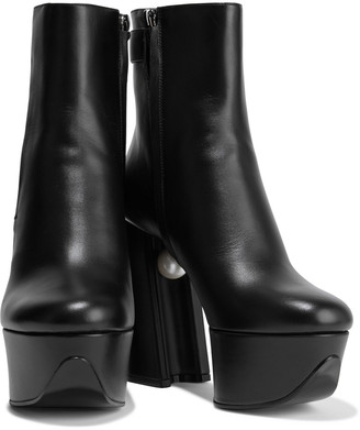 Nicholas Kirkwood Miri Faux Pearl-embellished Leather Platform Ankle Boots