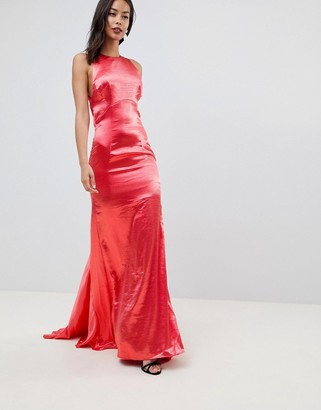 Jarlo Tall High Neck Fishtail Maxi Dress With Strappy Open Back Detail