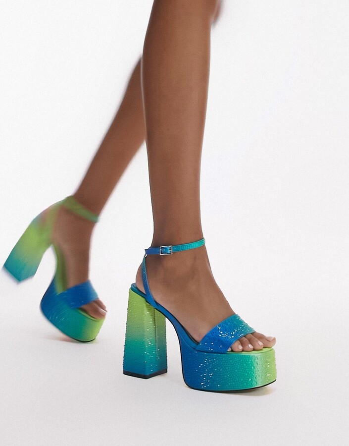 Topshop Sutton chunky two part platform in blue ShopStyle Sandals