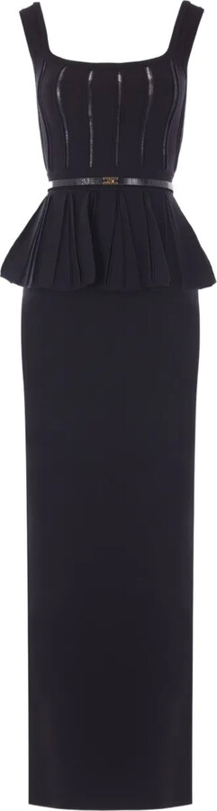 Elisabetta Franchi Red Carpet pleated-peplum knit maxi dress