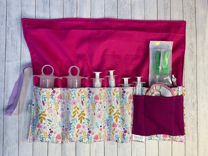 1 Medium Feeding Jtube Organizer Syringe Accessory Gtube Enteral Roll Up Makeup Brush Art Org. Floral Flowers