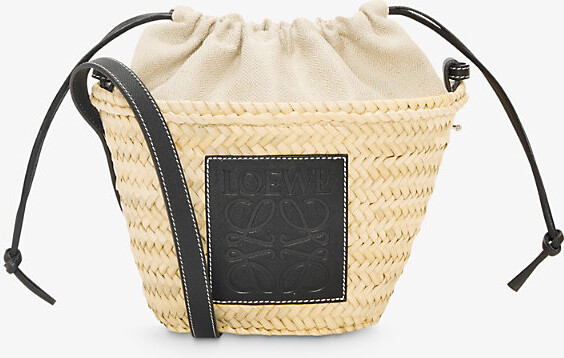 LOEWE Loewe x Paula’s Ibiza Pochette logo-patch raffia and leather basket  bag