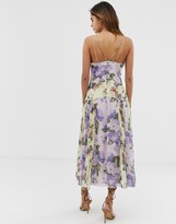 Thumbnail for your product : ASOS DESIGN cami midi dress in mixed floral with pleat and lace trim