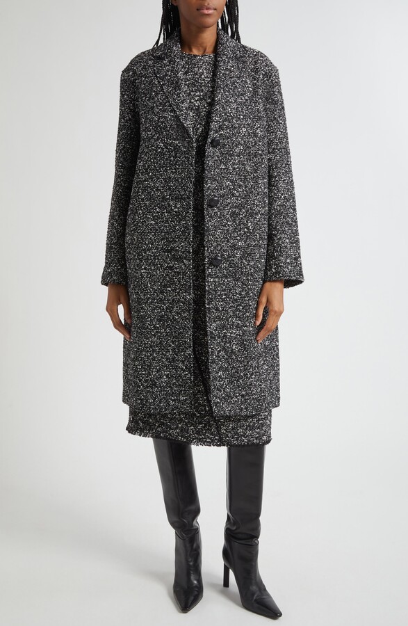 Lafayette 148 New York Drop Shoulder Wool Blend Bouclé Tweed Coat