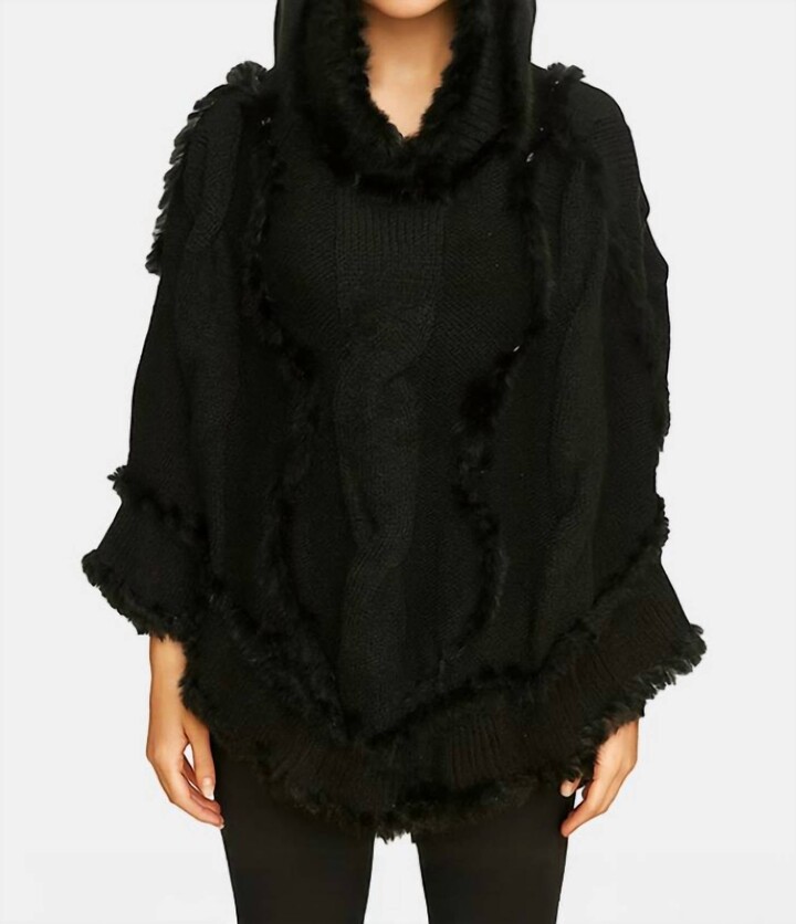 Wona Trading Cable Fur Poncho Hoodie In Black