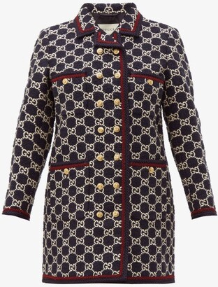 Gucci GG-jacquard Tweed Single-breasted Coat - Navy Multi