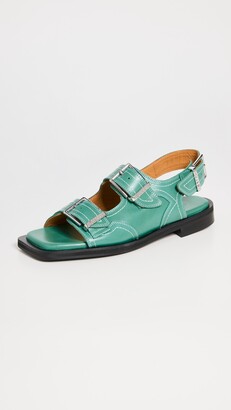 ♦GANNI♦刺繍入りウェスタンミュール Black/Yellow Embroidered Western Sandals | GANNI US