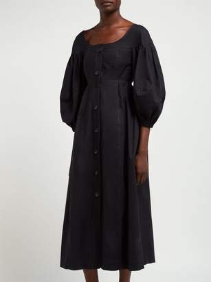 Isa Arfen Portofino Balloon-sleeve Cotton Midi Dress - Womens - Black