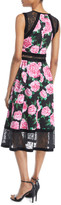 Thumbnail for your product : Tadashi Shoji Floral-Print Neoprene Midi Dress w/ Lace Details