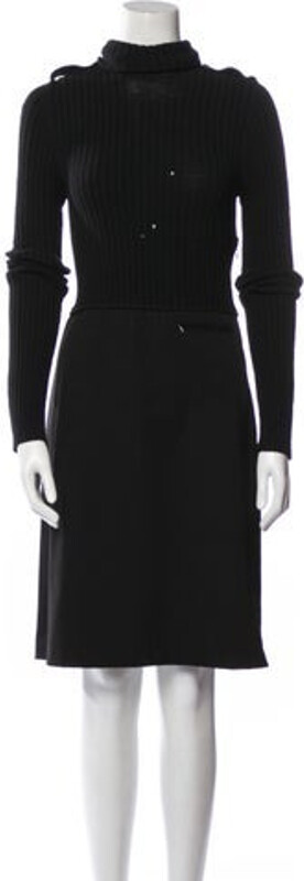 Gucci A-Line Dress Vintage From the 1996 Collection by Tom Ford Black Long Sleeve with Turtleneck Concealed Zip Closure at Side Designer