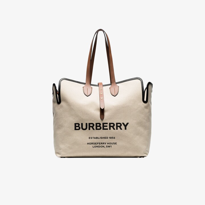 Burberry Beige Large Logo Print Canvas Tote Bag - ShopStyle