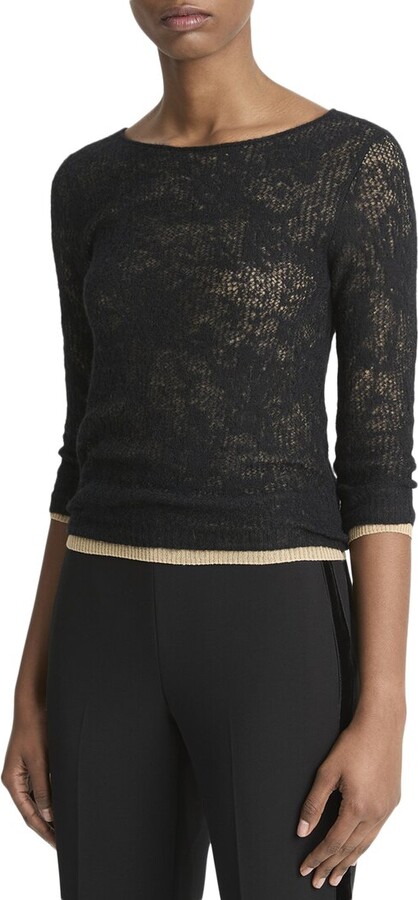 Vince Lace Stitch Layered Alpaca-Blend Sweater