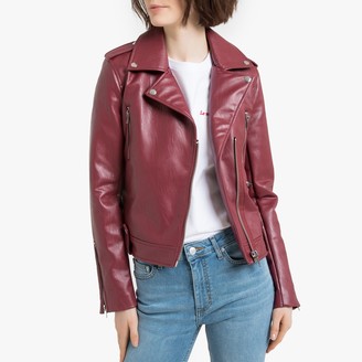 La Redoute Collections Cropped Faux Leather Biker Jacket with Pockets