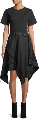 3.1 Phillip Lim Short-Sleeve Belted Dress with Handkerchief Skirt