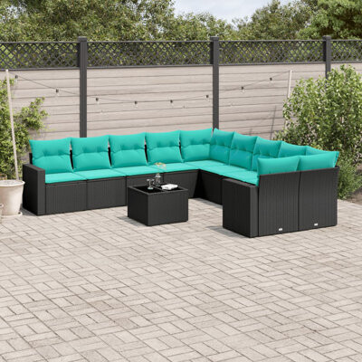 Latitude Run 11 Piece Patio Sofa Set With Cushions Black Poly Rattan (US Only)