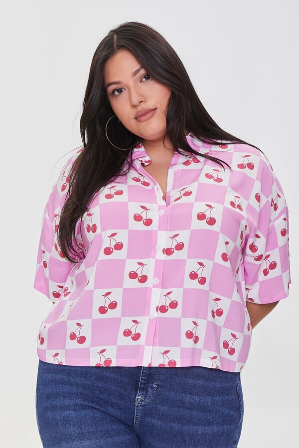 Forever 21 Plus Size Checkered Cherry Print Shirt - ShopStyle