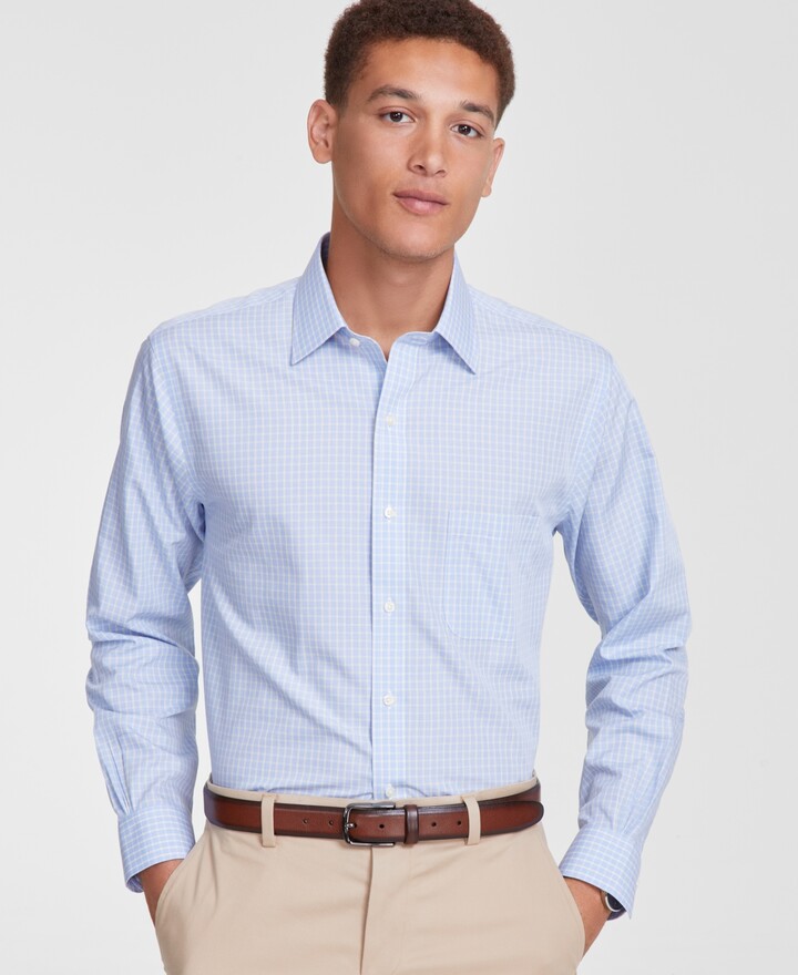 Brooks Brothers Men's Regular-Fit Non-Iron Spread Collar Check Broadcloth Dress Shirt