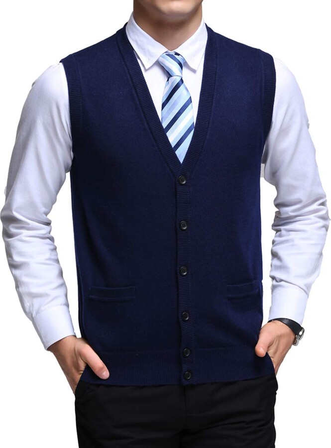 Dress Shirt Mens Knitted Button Up Waistcoat Mens Knitted