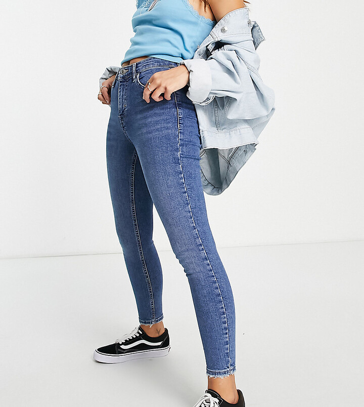 Topshop Petite Jamie jeans with abraded hem detailing in mid blue -  ShopStyle