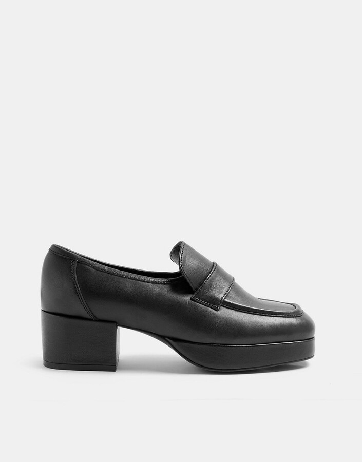Hændelse, begivenhed Indskrive person Topshop Felix leather heeled platform loafer in black - ShopStyle