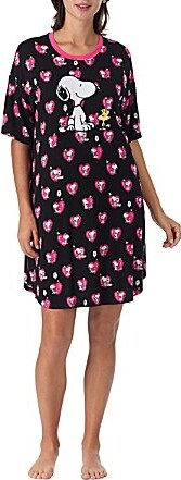 Peanuts Snoopy Valentine's Day Heart Print Short Sleeve Round Neck Jersey Knit Sleepshirt
