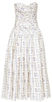 Thumbnail for your product : KHAITE Cleo Strapless Ruched Floral Tile-print Midi Dress - White Print