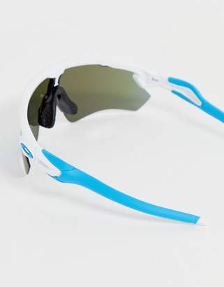 Oakley Radar EV Path sunglasses in white with prizm sapphire lens