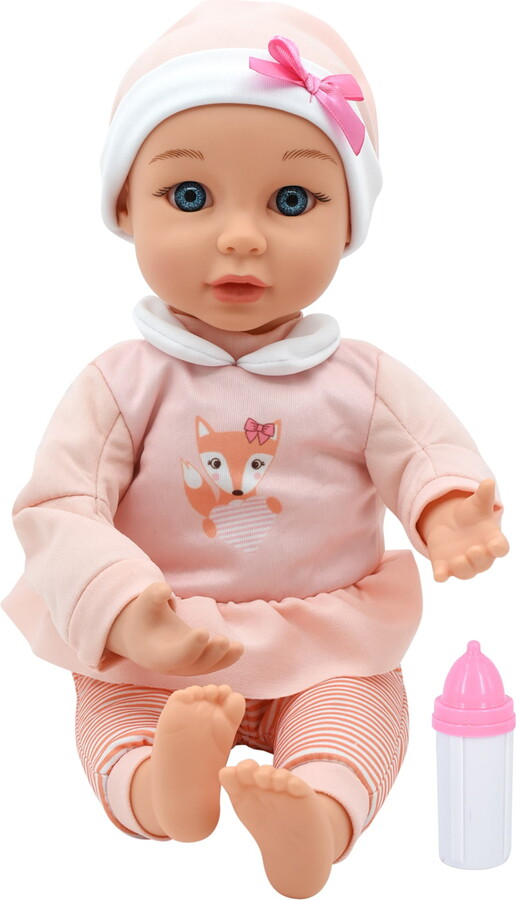 Little Darlings Sweet Touch 14" Baby Doll - Fox-Pink-White - Soft Body, Makes Sounds, Sucks Thumb & Grabs Bottle, Interactive Toy, Kid-Toddler Age 2+