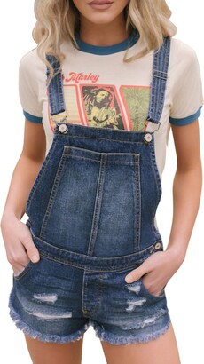 Women Classic Bib Overalls Teen Girls Fashion Washed Ripped Distressed Jeans Adjustable Strap Jumpsuit Denim Pants 