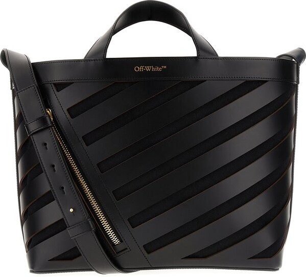 Off-White Jitney 1.4 Quote Leather Top-Handle Bag, Beige Black, Women's, Handbags & Purses Top Handle Bags