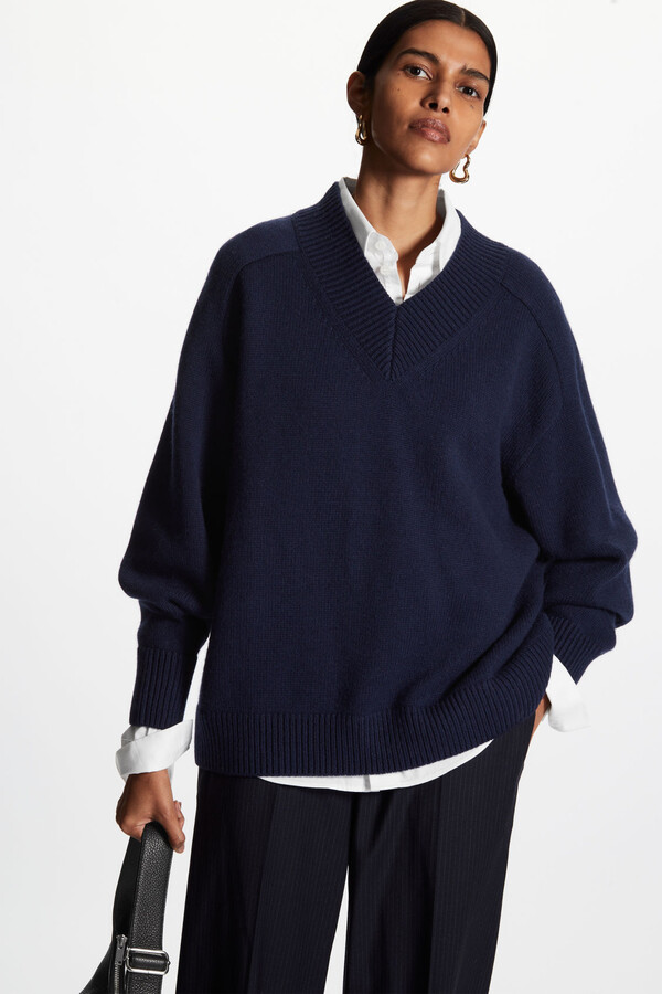 COS Oversized V-Neck Wool Sweater - ShopStyle