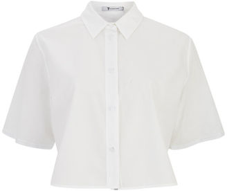 Alexander Wang T by Women's Ripstop Poplin Short Sleeve Cropped Shirt White
