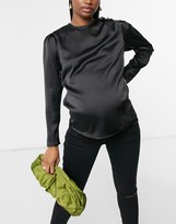 Thumbnail for your product : Blume Maternity satin blouse with gold buttons in black