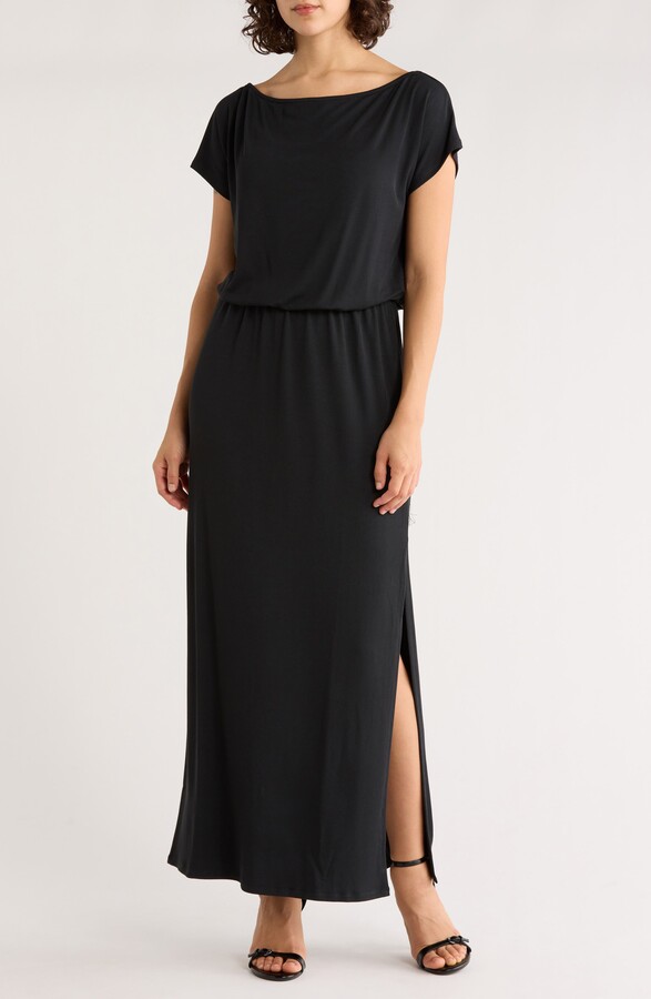 Love Stitch Cap Sleeve Slit Maxi Dress