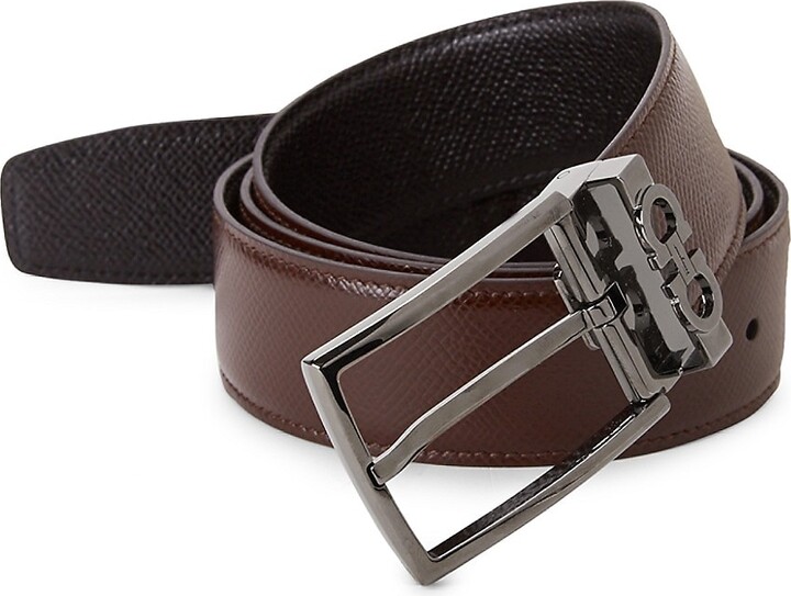 Salvatore Ferragamo Men's Gunmetal Gancini Logo Buckle Reversible Leather  Belt
