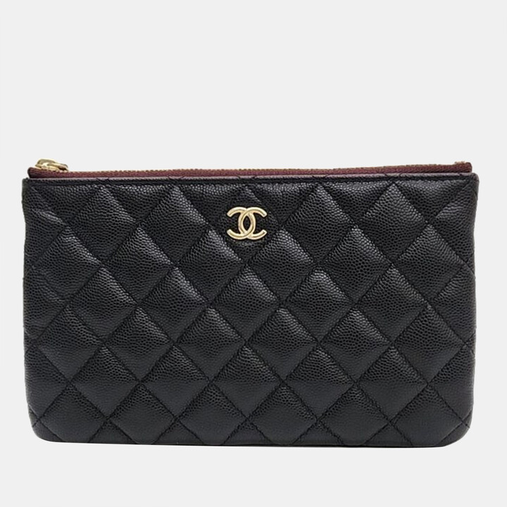 Chanel Coral Goatskin Leather Medium O-Case Zip Pouch - Yoogi's Closet