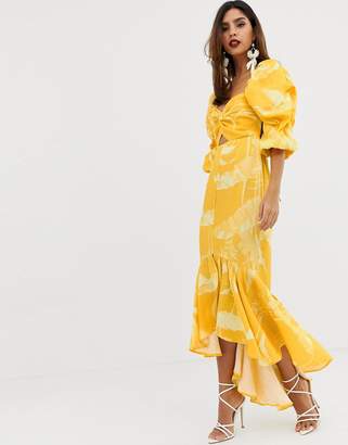 ASOS Edition EDITION knot front milkmaid midi dress in print