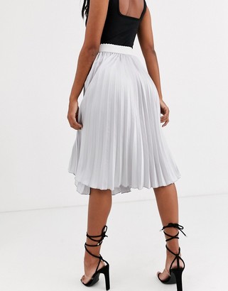 Outrageous Fortune pleated midi skirt with contrast waistband in silver