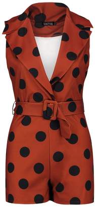 boohoo Polka Dot Belted Collared Playsuit