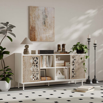 Sicotas Mid Century Sideboard Storage Rustic Sliding Door Solid Wood Cabinet for Living Room Decorative TV Buffet and Storage for TV Stand,Sideboards,
