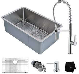 Kraus Kitchen Combo with Handmade Undermount Stainless Steel 30 in. Single Bowl 16 Gauge Kitchen Sink and Nolaa? Commercial Kitchen Faucet with Soap Dispenser in Chrome