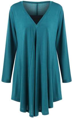 iBaste Womens Casual Loose V Neck Long Sleeves Tunic Top Blouse Plus
