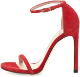 Thumbnail for your product : Stuart Weitzman Nudist Ankle-Strap Suede Sandal, Red