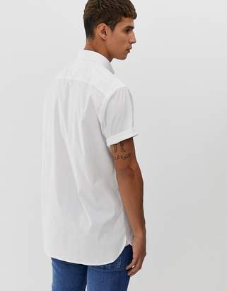 Tommy Hilfiger short sleeve button down poplin shirt stretch fit with pique flag logo in white