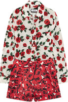 Thumbnail for your product : Moschino Rose-print silk and cotton-blend playsuit