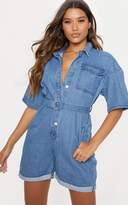 Thumbnail for your product : PrettyLittleThing Light Wash Shorts Denim Playsuit