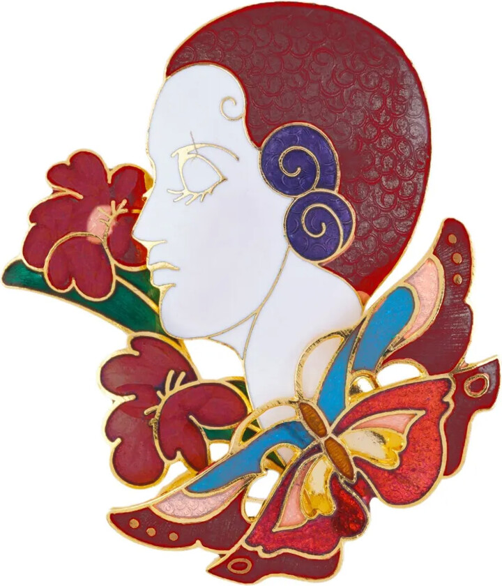 Susan Caplan Vintage 1980s Art-Deco Cloisonné Brooch