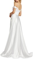 Thumbnail for your product : Ieena For Mac Duggal Off-the-Shoulder Embellished Satin Chiffon A-Line Gown